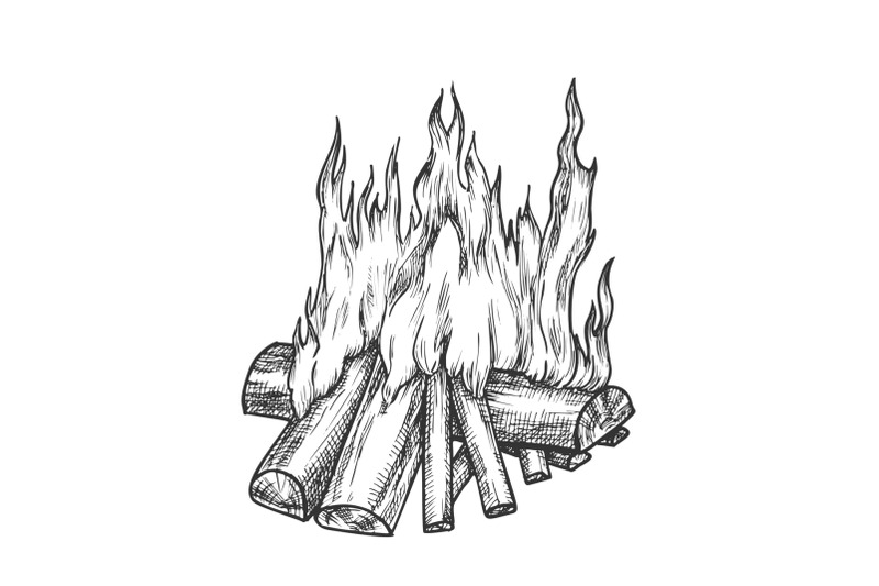 traditional-burning-firewood-monochrome-vector