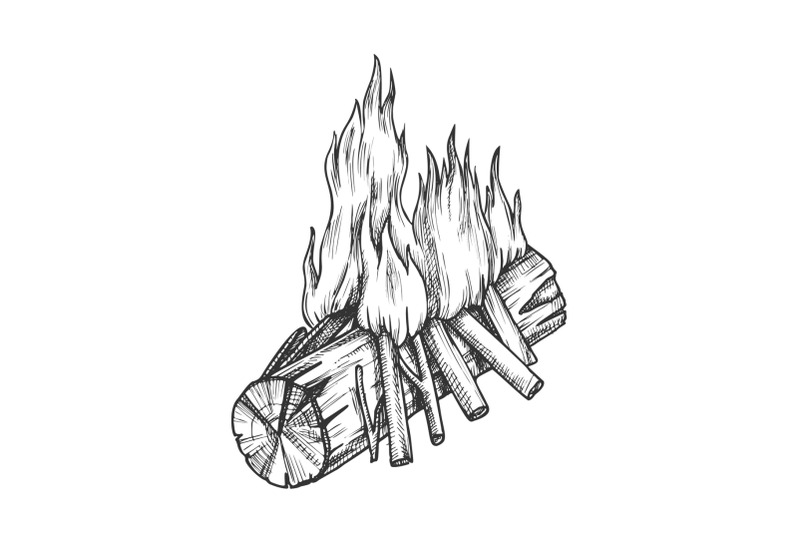 traditional-burning-wooden-stick-monochrome-vector