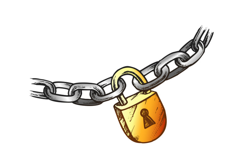 steel-chain-and-brass-padlock-color-vector