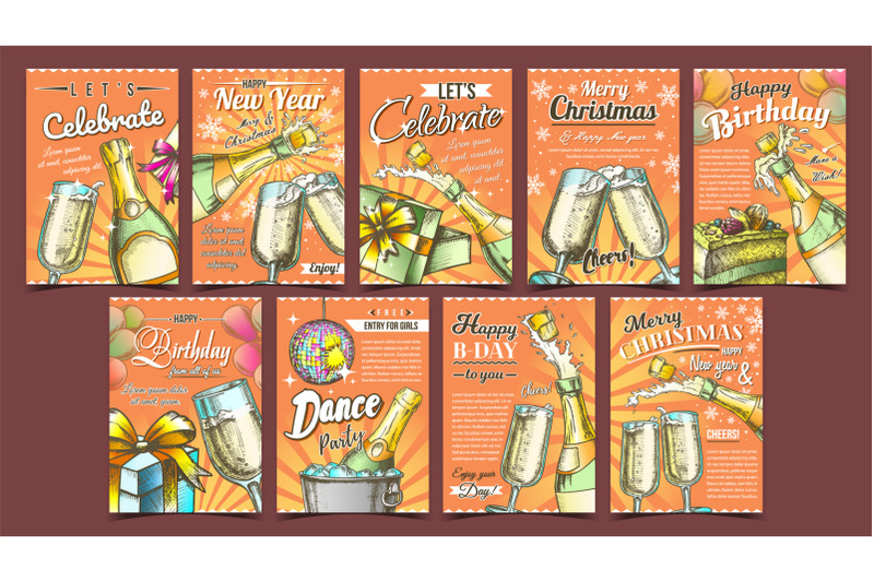 christmas-and-birthday-festive-banners-set-vector