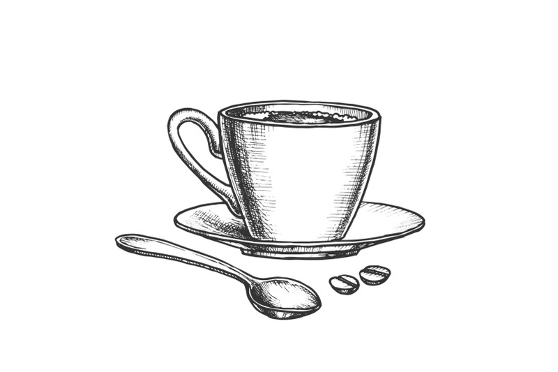 coffee-cup-on-saucer-with-spoon-monochrome-vector