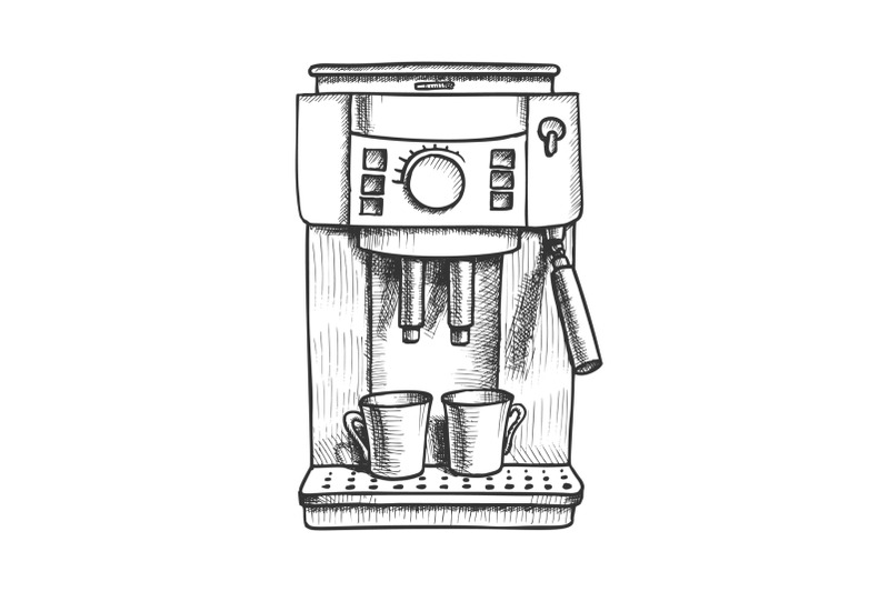 espresso-machine-with-two-cups-monochrome-vector