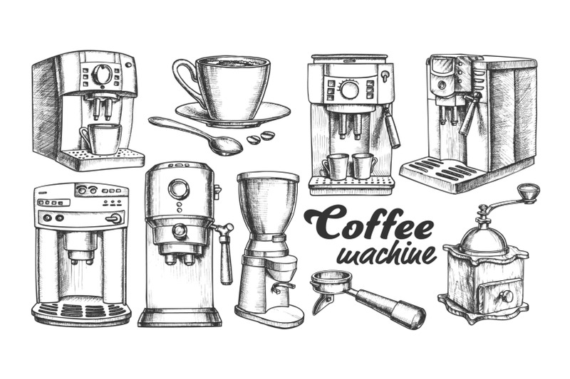 coffee-machine-holder-and-cup-retro-set-vector