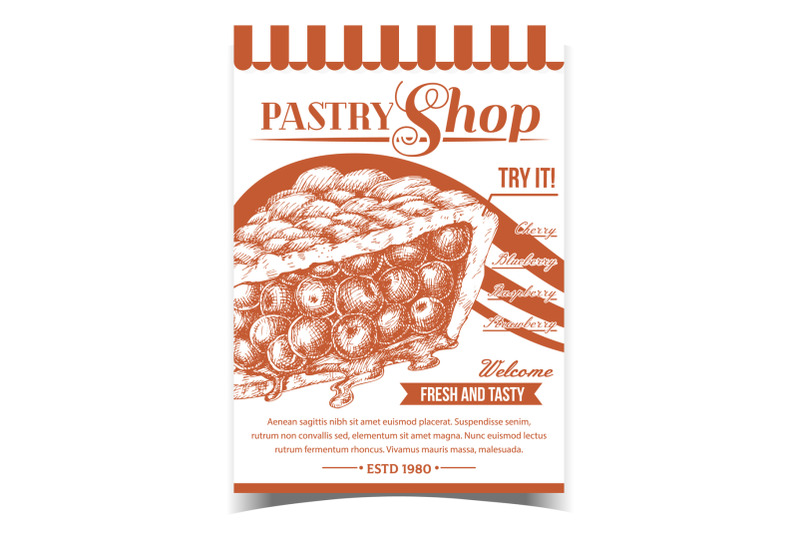 pastry-shop-fresh-and-tasty-pie-poster-vector