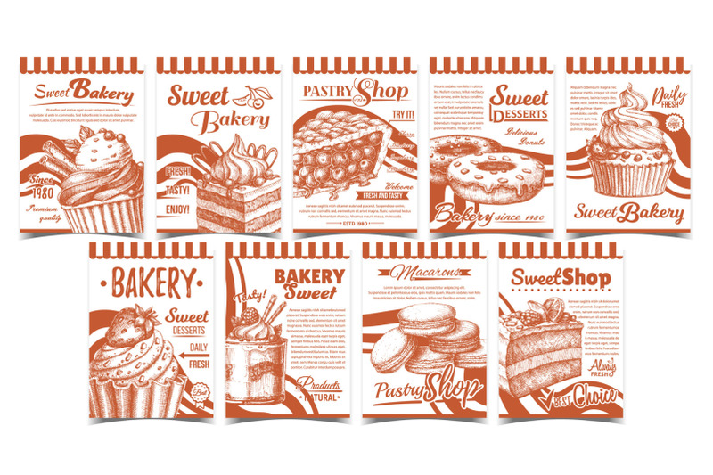 bakery-pastry-shop-advertising-banners-set-vector