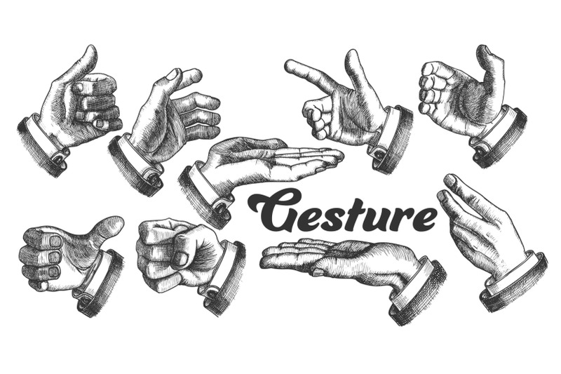 collection-of-different-gesture-set-vintage-vector