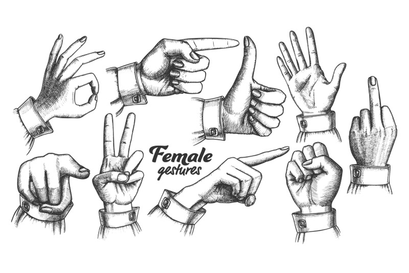 multiple-female-caucasian-hand-gesture-set-vector