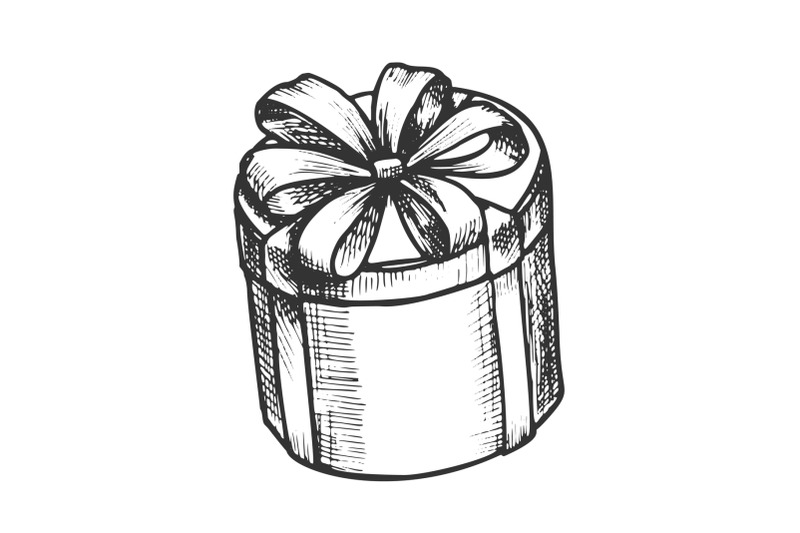 gift-box-tall-round-shape-with-ribbon-ink-vector