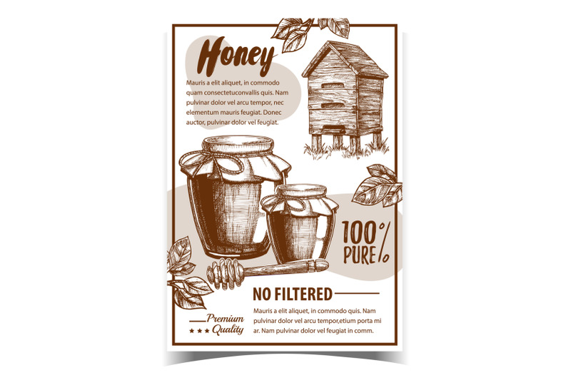 honey-in-bottles-and-dipper-stick-poster-vector