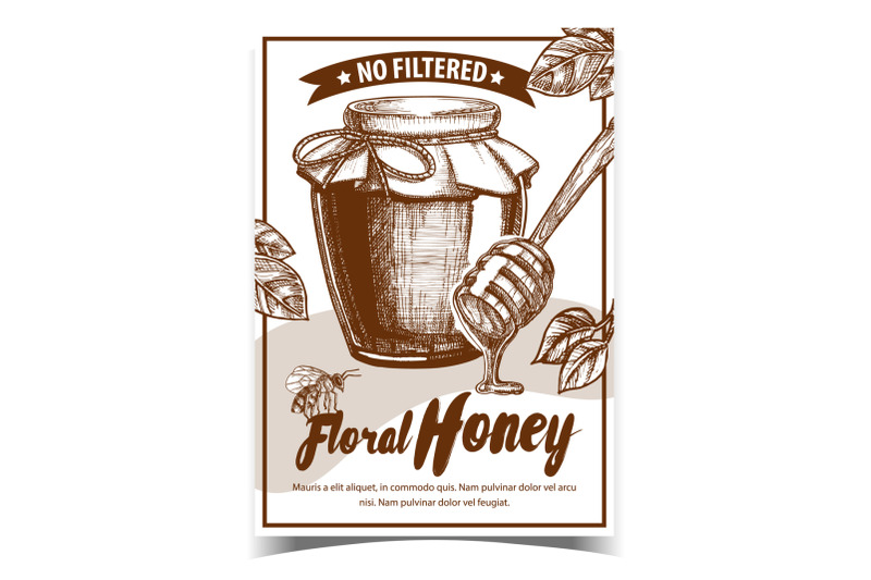 honey-in-bottle-and-wooden-stick-poster-vector