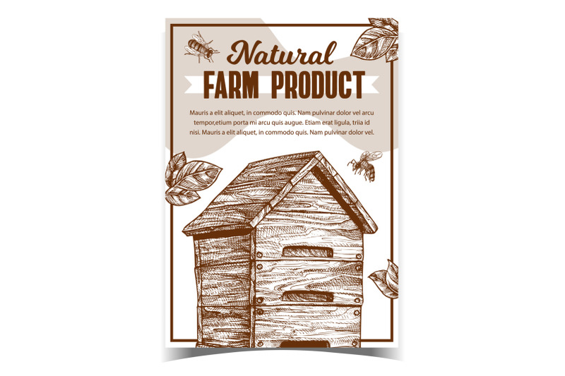 bee-and-wooden-beehive-farm-product-poster-vector