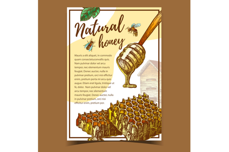 honeycomb-and-wooden-dipper-stick-poster-vector