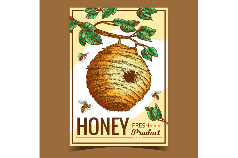 beehive-house-of-wild-bee-on-branch-poster-vector