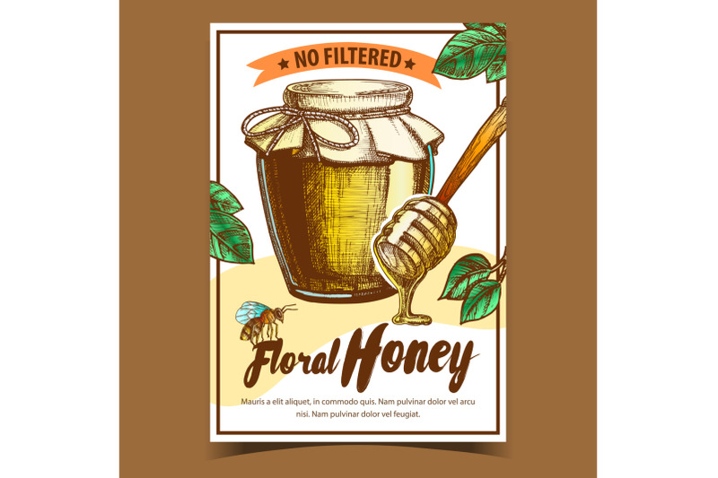 honey-in-bottle-and-wooden-stick-poster-vector