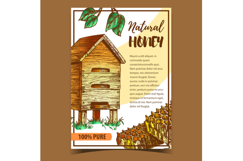 honeycomb-and-farm-wooden-beehive-poster-vector