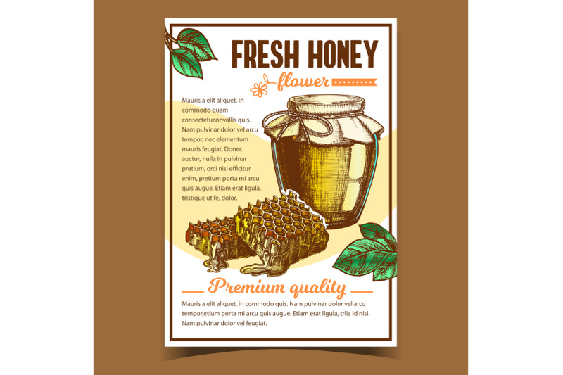 honey-in-bottle-and-honeycombs-on-poster-vector