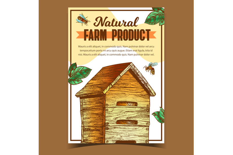 bee-and-wooden-beehive-farm-product-poster-vector