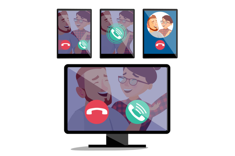 ip-telephony-vector-desktop-pc-display-monitor-screen-and-tablet-incoming-voice-call-web-internet-calling-application-digital-conversation-friends-family-business-communication-isolated-flat-cartoon-illustration