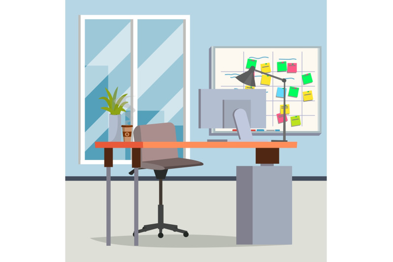 office-interior-vector-modern-workplace-interior-office-room-flat-illustration