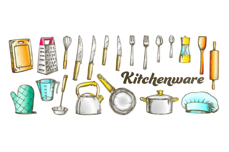 kitchenware-utensils-collection-color-set-vector