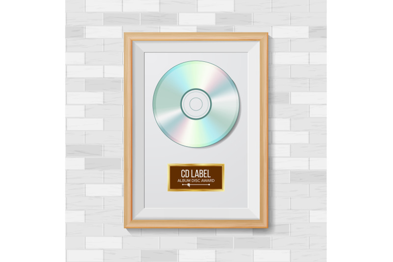 cd-disc-award-vector-best-seller-musical-trophy-realistic-frame-album-disc-brick-wall-illustration