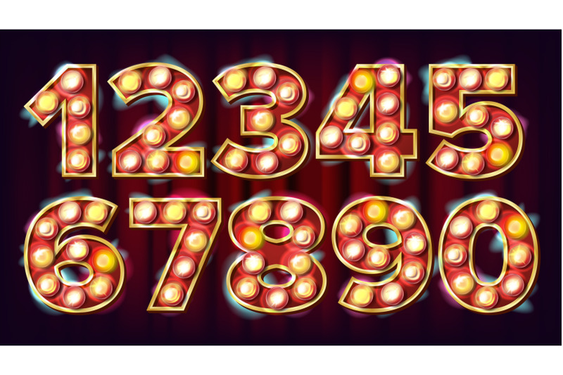 1-2-3-4-5-6-7-8-9-0-numbers-set-vector-font-marquee-light-sign-realistic-retro-shine-lamp-bulb-3d-electric-glowing-digit-vintage-illuminated-light-casino-style-alphabet-illustration