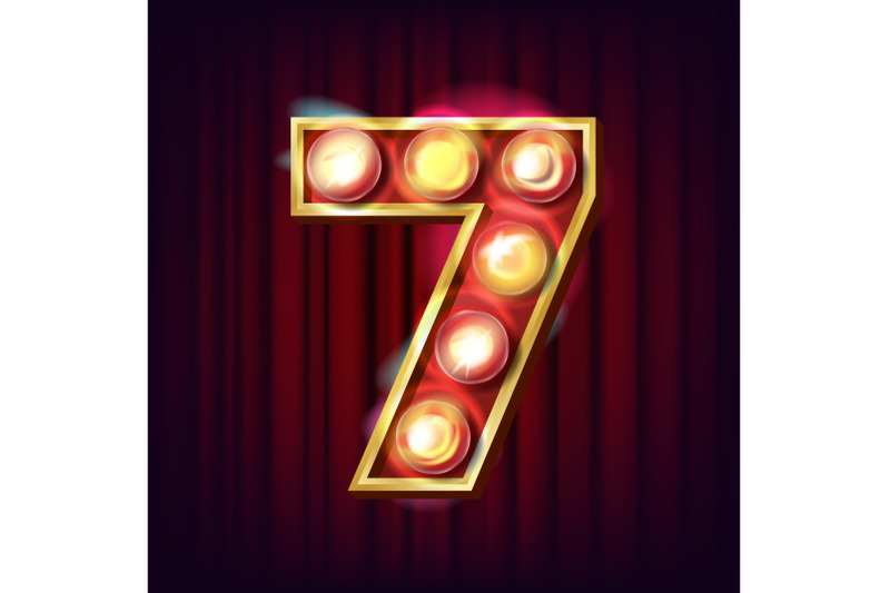 7-number-vector-seven-font-marquee-light-sign-realistic-retro-shine-lamp-bulb-3d-electric-glowing-digit-vintage-golden-illuminated-neon-light-carnival-circus-casino-style-alphabet-illustration