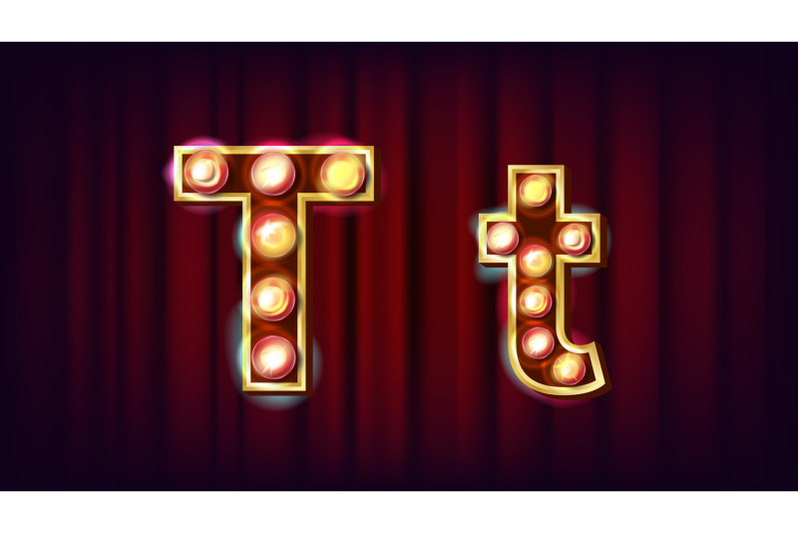 t-letter-vector-capital-lowercase-font-marquee-light-sign-retro-shine-lamp-bulb-alphabet-3d-electric-glowing-digit-vintage-gold-illuminated-light-carnival-circus-casino-style-illustration
