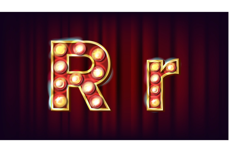 r-letter-vector-capital-lowercase-font-marquee-light-sign-retro-shine-lamp-bulb-alphabet-3d-electric-glowing-digit-vintage-gold-illuminated-light-carnival-circus-casino-style-illustration