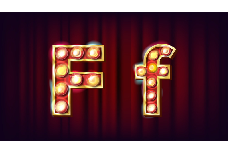 f-letter-vector-capital-lowercase-font-marquee-light-sign-retro-shine-lamp-bulb-alphabet-3d-electric-glowing-digit-vintage-gold-illuminated-light-carnival-circus-casino-style-illustration