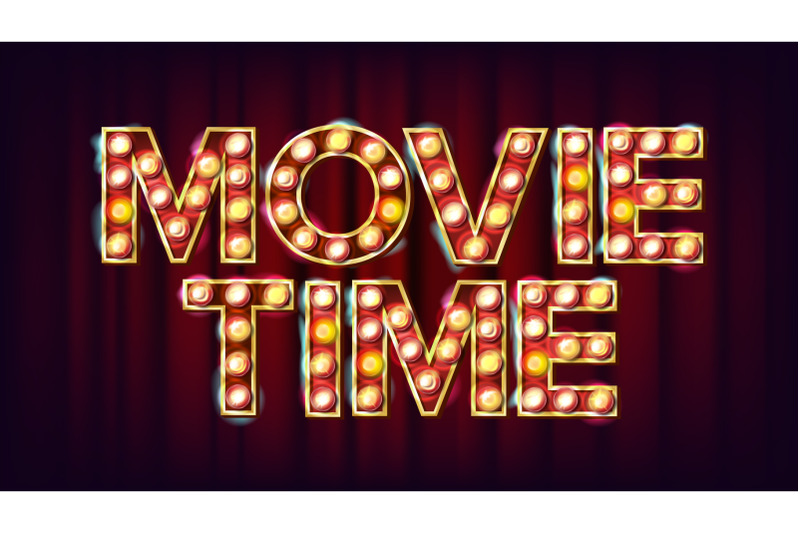 movie-time-poster-vector-cinema-vintage-style-illuminated-light-for-festive-advertising-design-classic-illustration