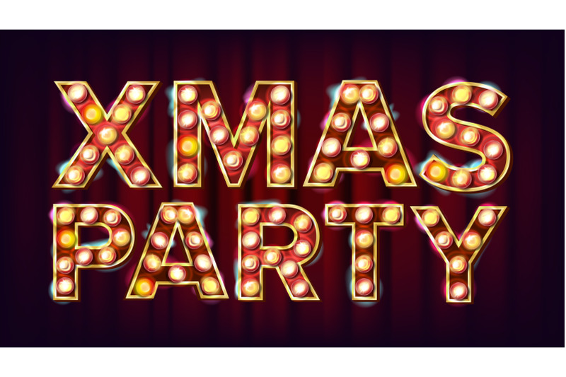 christmas-retro-party-sign-vector-realistic-retro-shine-lamp-bulb-poster-flyer-banner-brochure-template-christmas-event-advertising-illustration