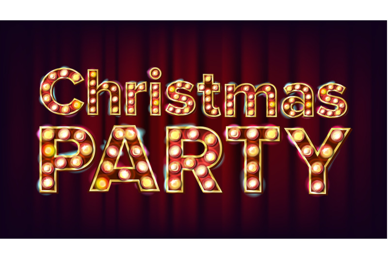 christmas-party-sign-vector-font-marquee-light-carnival-circus-casino-style-poster-flyer-greeting-card-template-event-advertising-illustration