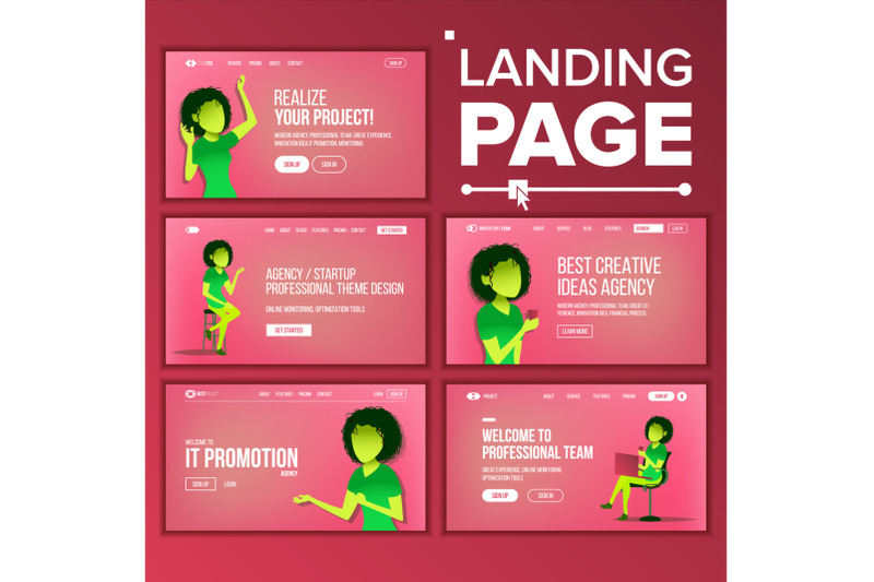 landing-set-page-vector-business-agency-web-page-design-front-end-site-scheme-landing-template-coworking-workflow-management-modern-marketing-protection-receipt-illustration