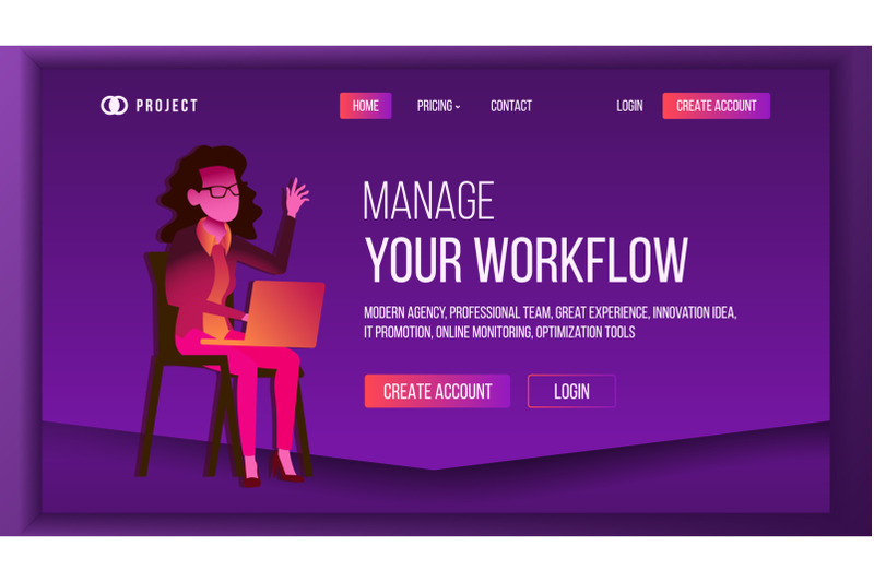 workflow-business-landing-page-vector-brainstorming-business-coworking-workflow-management-woman-template-illustration