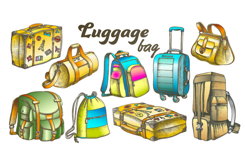 luggage-collection-color-set-vector