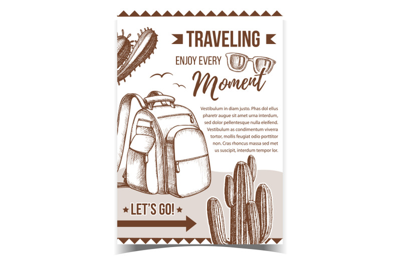 traveling-backpack-on-desert-sand-banner-vector