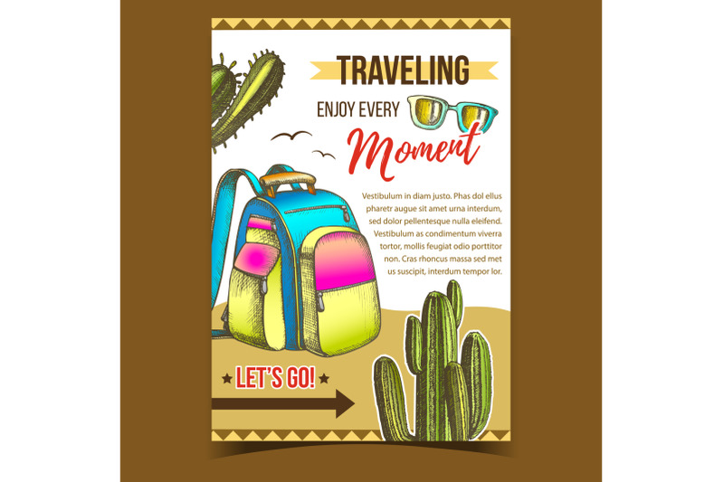 traveling-backpack-on-desert-sand-banner-vector