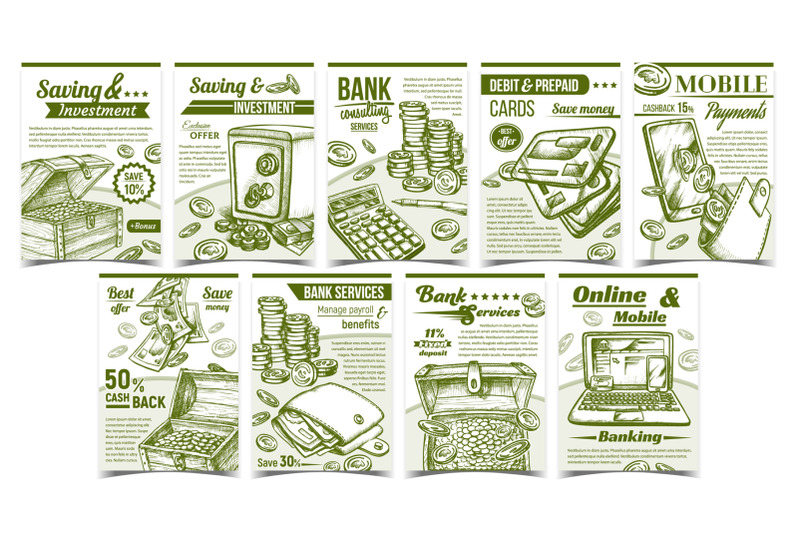 banking-financial-collection-banners-set-vector