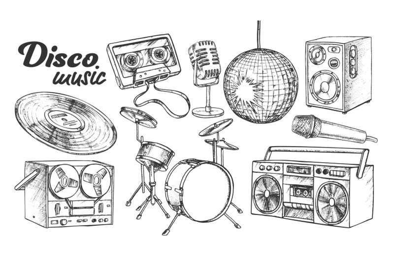 disco-music-collection-elements-ink-set-vector