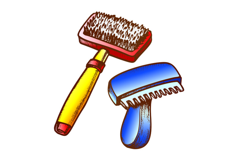 animal-grooming-hair-brushes-monochrome-vector