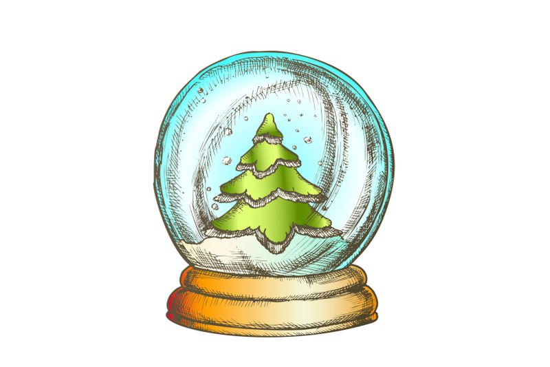 snow-globe-with-fir-tree-souvenir-vintage-color-vector