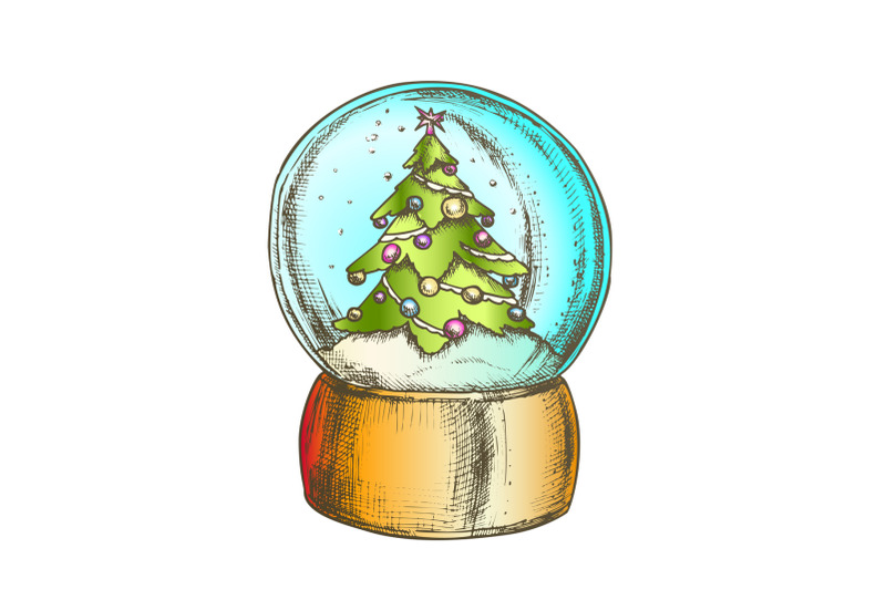 snow-globe-with-decorated-fir-tree-souvenir-color-vector