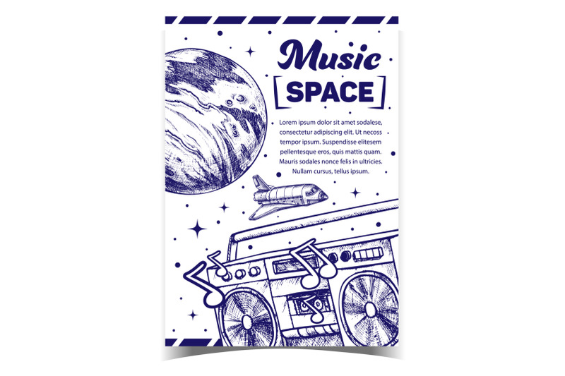 space-music-record-player-advertise-banner-vector