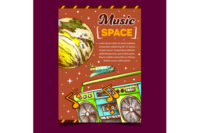 space-music-record-player-advertise-banner-vector