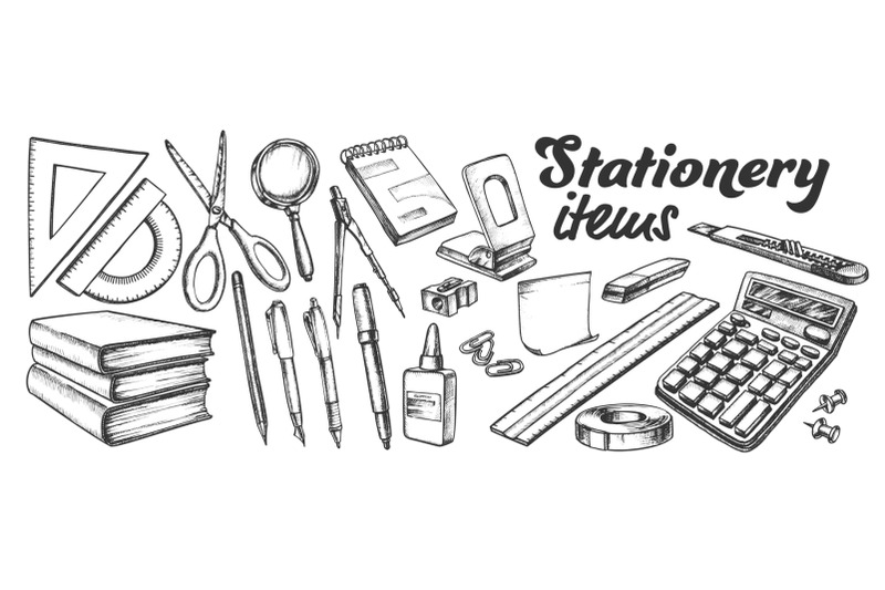 school-and-office-stationery-items-ink-set-vector