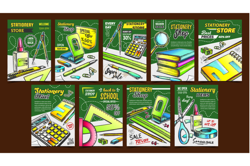 stationery-shop-advertising-posters-set-vector