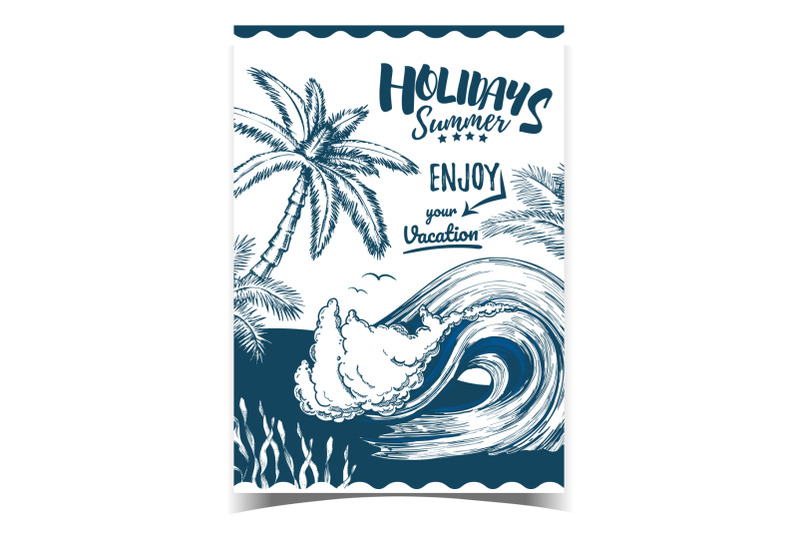 sea-wave-seaweed-and-palm-trees-banner-vector