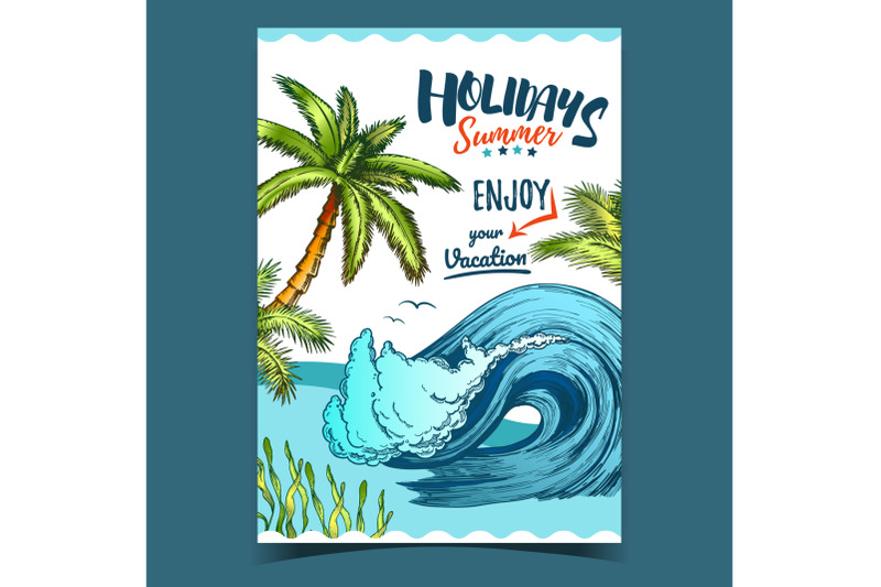 sea-wave-seaweed-and-palm-trees-banner-vector