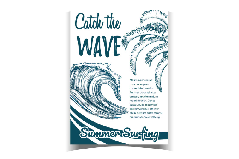 ocean-wave-and-palm-green-leaves-banner-vector